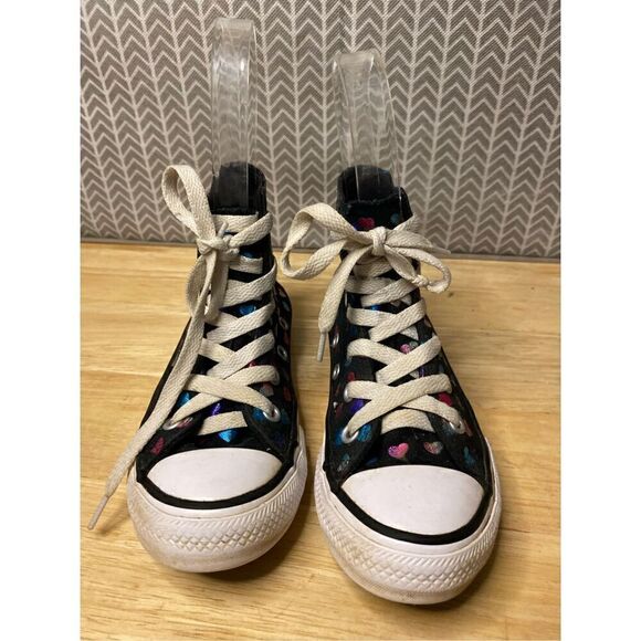 Converse Chuck Taylor Black High Tops with multicolored hearts - Picture 8 of 11